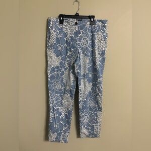 Talbots Pants Size 6 Relaxed Chino Floral Printed Straight Cottage Resort Blue